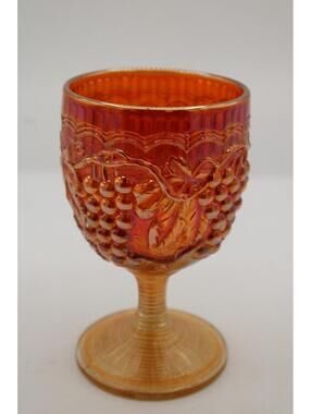 Vintage Fenton Glass Marigold Carnival Glass Goblet Grapes 5.5" Tall 3.25" Wide
